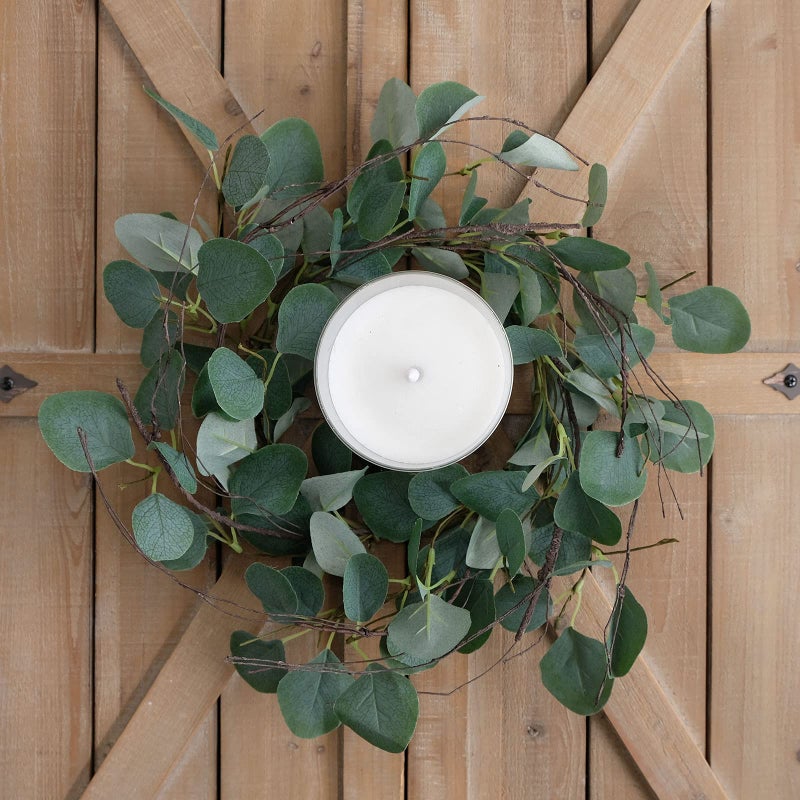 idyllic Eucalyptus Leaves Wreath Metal Polyester Green Wreath 14 Inches for The Front Door DÃ©cor, 1 Pack - Image 5